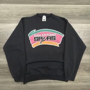 Vintage San Antonio Spurs Sweatshirt Mens Large Black NBA Basketball Artex 90s
